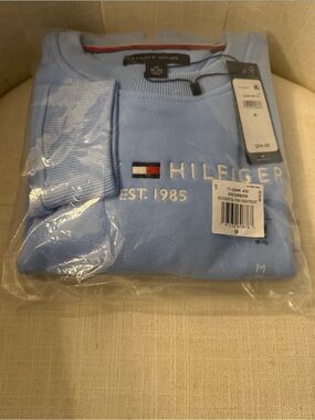 Tommy Hilfiger Pastel Blue Crew Sweatshirt with Embroidered Flag